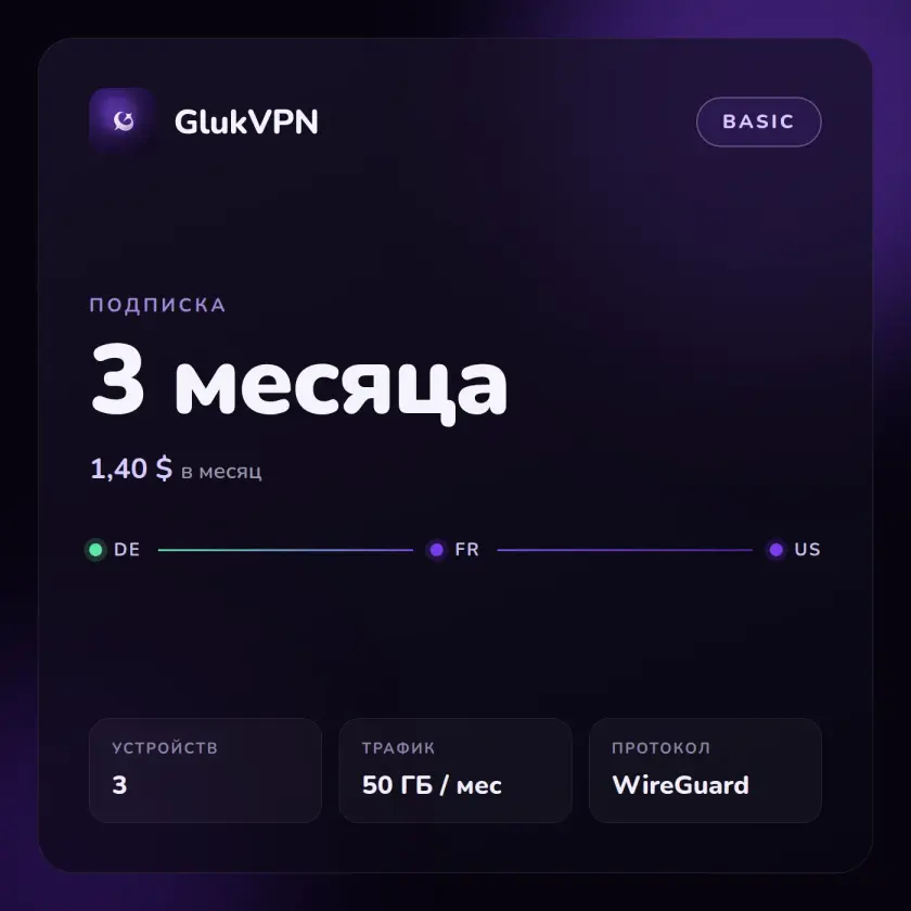 GlukVPN Basic — подписка на 3 месяца