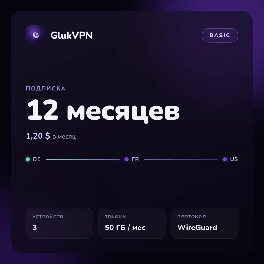 GlukVPN Basic — подписка на 12 месяцев