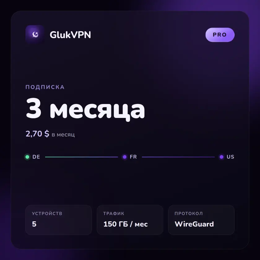 GlukVPN Pro — подписка на 3 месяца